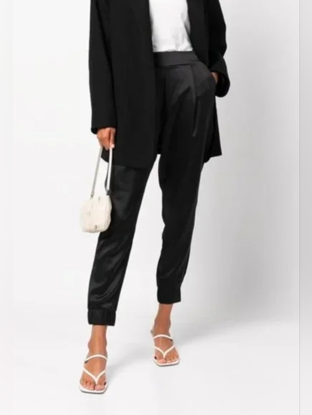 Spanx The Perfect Pant Satin Joggers Tapered High Rise Black Size XL Work Lounge